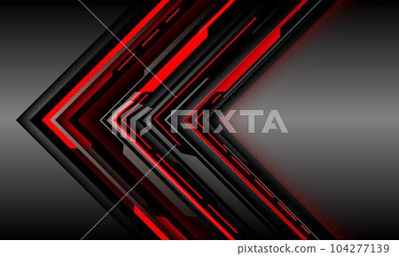 Abstract black arrow red light cyber circuit shadow direction geometric on grey metallic design modern futuristic background vector 104277139