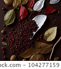 Cherry and coffee beans and colorful leaves 104277159