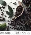 coffee beans and leaves 104277160