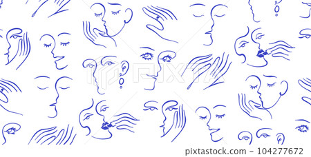 Continuous one line drawing abstract face seamless-插圖素材 [104277672 ...