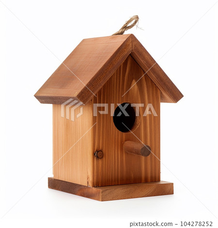 Birdhouse, wooden house for birds, isolated on white close-up Birdhouse, wooden house for birds, isolated on white close-up 104278252
