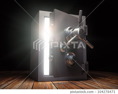 Bank safe. Ray of light shining through an opened safe box. Bank safe. Ray of light shining through an opened safe box. 104278471