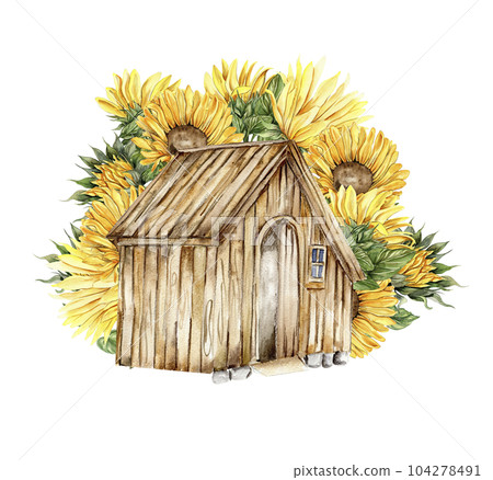 Watercolor composition of cock and truck. Hand drawn rooster, artistic painting illustration of fowl. Watercolor illustration of hen. Perfect for wedding invitation, greetings card, posters. 104278491