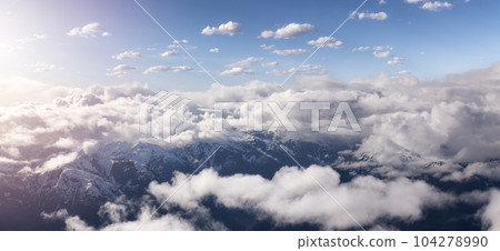 Canadian Coastal Mountain Landscape covered in Clouds. Aerial Panorama 104278990