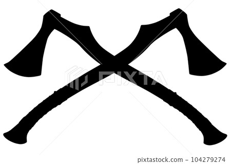 Crossed axes emblem. Crossed axes silhouette. 104279274