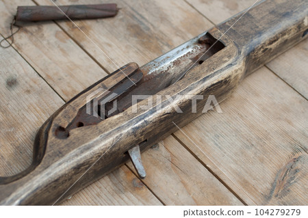 17th century ancient disassembly matchlock musket. 17th century ancient disassembly matchlock musket. 104279279