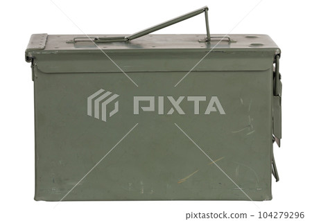 US army green metal ammo can for gun cartridges. 104279296