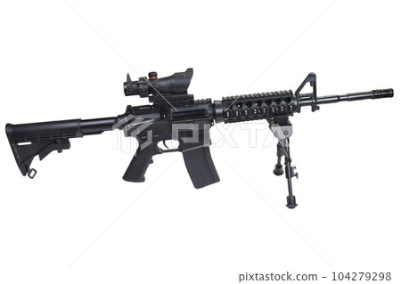 AR-15 assault rifle with bipod isolated on a white 104279298