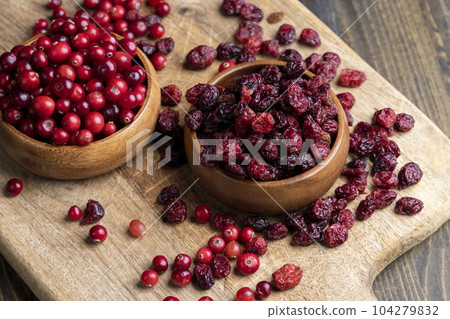 Dried red cranberries with sugar syrup Dried red cranberries with sugar syrup 104279832