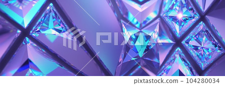 Magic crystal with geometric shapes, macro view, panoramic background, sparkling reflections and iridescent colors, holographic gradients, generated by artificial intelligence, AI Generated 104280034