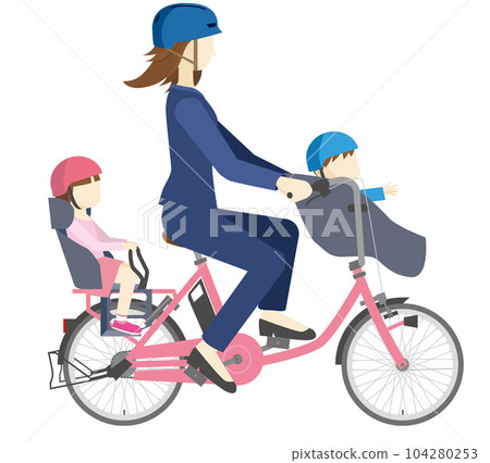 Illustration of a businessman wearing a helmet riding an electric assist bicycle Commuting to work, going to kindergarten 104280253