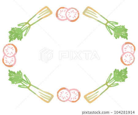 蔬菜的時尚水彩插圖框架。因為它是矢量素材，所以很容易用於設計。 104281914