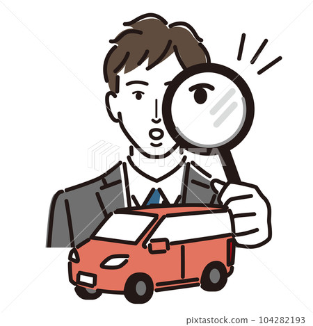 businessman with car and magnifying glass businessman with car and magnifying glass 104282193