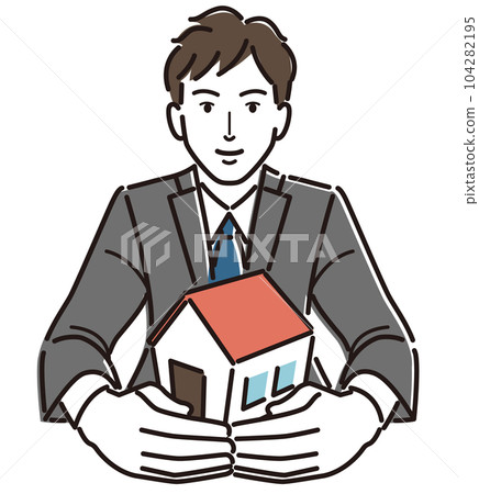 Image of a businessman who protects the house Image of a businessman who protects the house 104282195