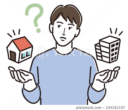 A man who thinks of a detached house and an apartment A man who thinks of a detached house and an apartment 104282197