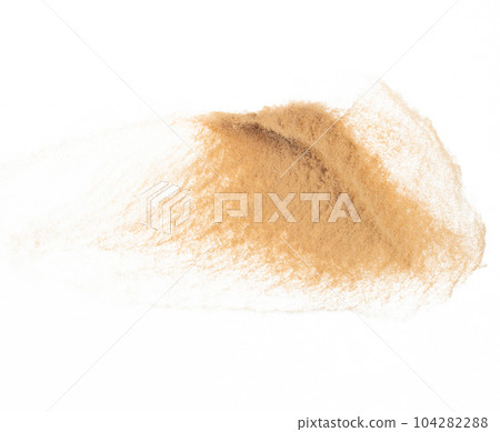 Small size fine Sand flying explosion, Golden grain wave explode. Abstract cloud fly. Yellow colored sand splash silica in Air. White background Isolated high speed shutter, throwing freeze shot Small size fine Sand flying explosion, Golden grain wave explode. Abstract cloud fly. Yellow colored sand splash silica in Air. White background Isolated high speed shutter, throwing freeze shot 104282288
