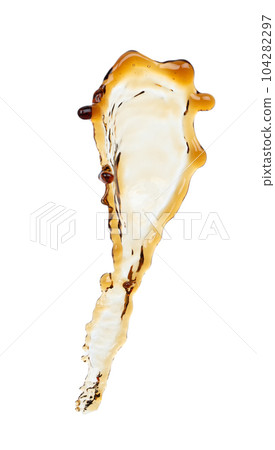Coffee drink Shape form droplet of espresso splashes into drop cola line tube attack fluttering in air and stop motion freeze shot. Splash soyu soy sauce coffee drink texture graphic resource elements 104282297
