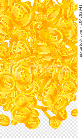 Swiss franc coins falling. Gold scattered CHF coins. Switzerland money. Great business success concept. Vector illustration. Swiss franc coins falling. Gold scattered CHF coins. Switzerland money. Great business success concept. Vector illustration. 104282941