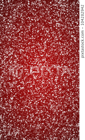 Magic falling snow christmas background. Subtle flying snow flakes and stars on christmas red background. Magic falling snow holiday scenery. Vertical vector illustration. 104282942