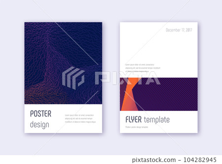 Minimalistic cover design template set. Violet abstract lines on dark background. Eminent cover design. Shapely catalog, poster, book template etc. Minimalistic cover design template set. Violet abstract lines on dark background. Eminent cover design. Shapely catalog, poster, book template etc. 104282945