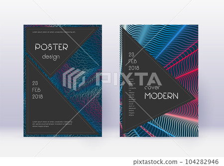 Black cover design template set. Red abstract lines on white blue background. Adorable cover design. Unequaled catalog, poster, book template etc. Black cover design template set. Red abstract lines on white blue background. Adorable cover design. Unequaled catalog, poster, book template etc. 104282946