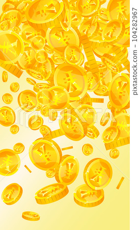Chinese yuan coins falling. Scattered gold CNY coins. China money. Great business success concept. Vector illustration. Chinese yuan coins falling. Scattered gold CNY coins. China money. Great business success concept. Vector illustration. 104282967