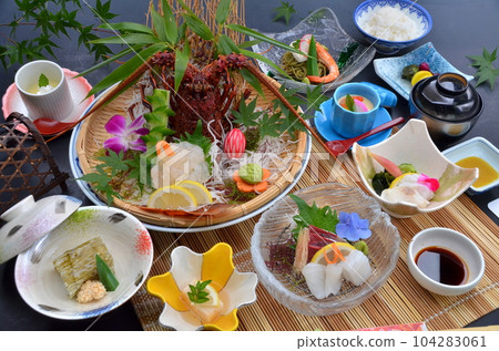 Gorgeous seafood kaiseki cuisine with spiny lobster Gorgeous seafood kaiseki cuisine with spiny lobster 104283061