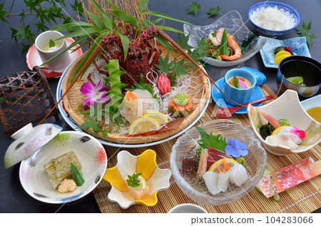 Gorgeous seafood kaiseki cuisine with spiny lobster Gorgeous seafood kaiseki cuisine with spiny lobster 104283066