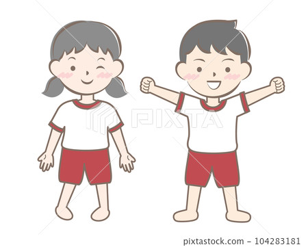 孩子們穿著體操服全身赤腳赤腳 孩子們穿著體操服全身赤腳赤腳 104283181