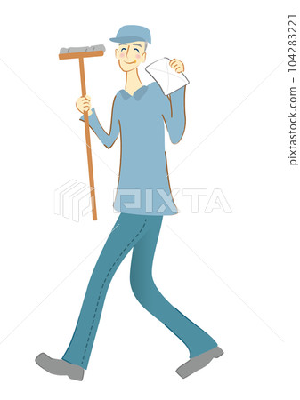 Senior man with a smile of a cleaning worker who cleans 104283221