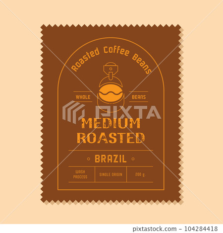 medium roasted coffee label with roaster machine icon medium roasted coffee label with roaster machine icon 104284418