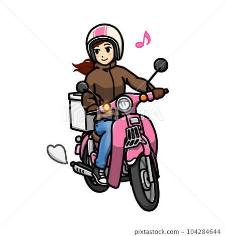 Illustration of a woman doing short-distance touring on a small bike 104284644