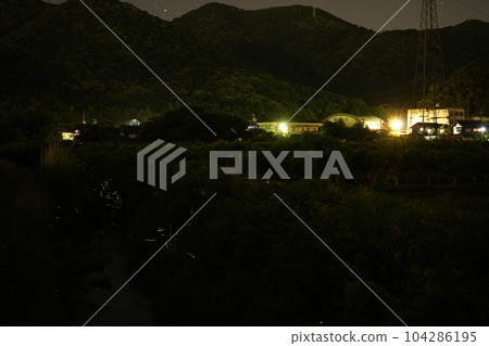 Fireflies and countryside night view Fireflies and countryside night view 104286195