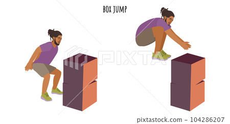Young active man doing box jump exercise 104286207