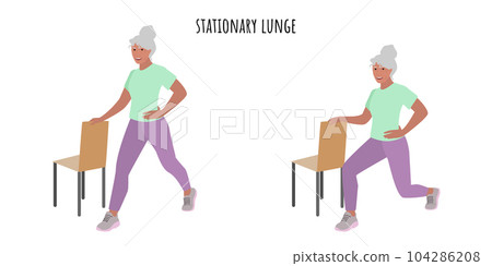 Senior active woman doing stationary lunge workout 104286208