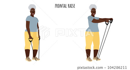 Senior active woman doing frontal raise exercise Senior active woman doing frontal raise exercise 104286211