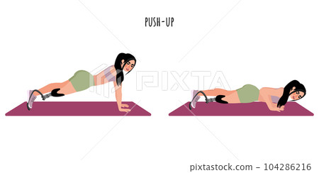 Disabled young active woman doing push-up workout Disabled young active woman doing push-up workout 104286216