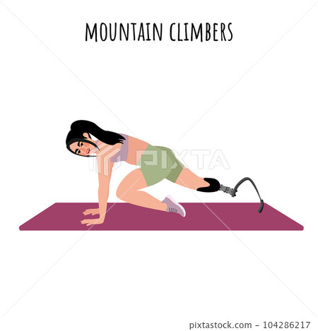 Disabled woman doing a mountain climbers workout 104286217