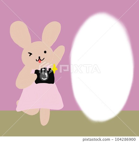 Oval frame of a rabbit taking a photo 104286900