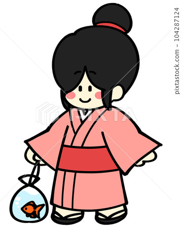 穿著浴衣的女人抱著金魚的插畫素材 穿著浴衣的女人抱著金魚的插畫素材 104287124