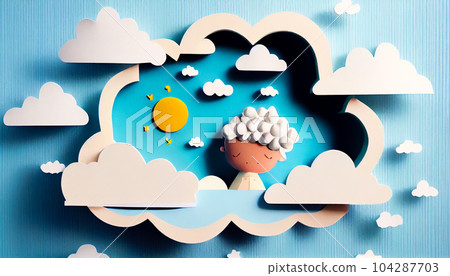 paper sky with clouds and baby. Generative AI paper sky with clouds and baby. Generative AI 104287703