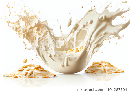 close up of a milk splash on white background with clipping path. Generative AI close up of a milk splash on white background with clipping path. Generative AI 104287704