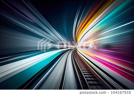 Motion blur of high speed train moving fast in tunnel, abstract background. Generative AI Motion blur of high speed train moving fast in tunnel, abstract background. Generative AI 104287938