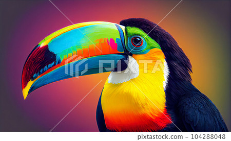 Portrait of a colorful tropical toucan. Generative AI 104288048
