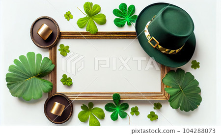 st patrick's day quatrefoil frame. Generative AI st patrick's day quatrefoil frame. Generative AI 104288073