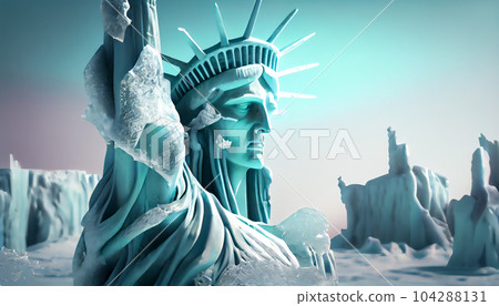 Statue of Liberty in snow. Generative AI 104288131