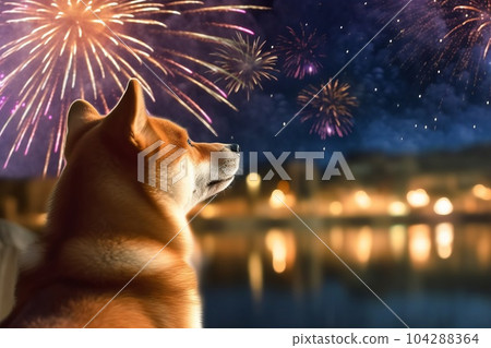 Fireworks display and Shiba Inu AI generated image AI image Fireworks display and Shiba Inu AI generated image AI image 104288364