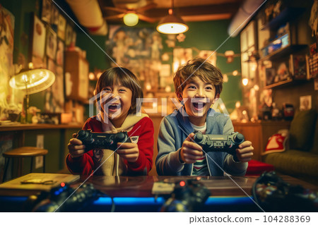 Children enjoying TV games AI-generated images AI images 104288369