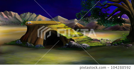 Cave in the rock in the African savannah at night Cave in the rock in the African savannah at night 104288592