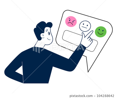 Customer leaves positive feedback in pop-up window, person decides between positive and negative review, vector illustration Customer leaves positive feedback in pop-up window, person decides between positive and negative review, vector illustration 104288642